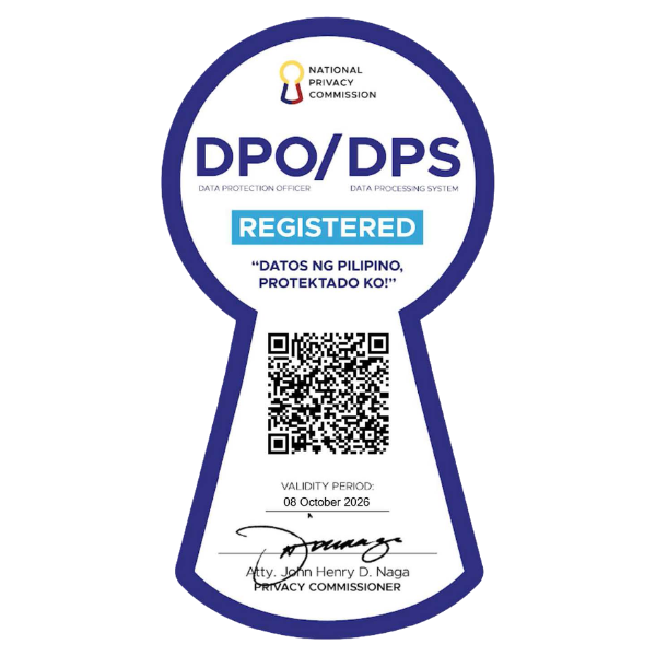 NPC DPO/DPS registered seal. Printed validity date: 8 October 2026.