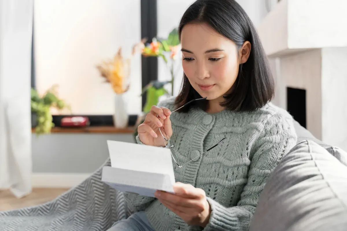 A residential customer reviews an electricity bill at home.