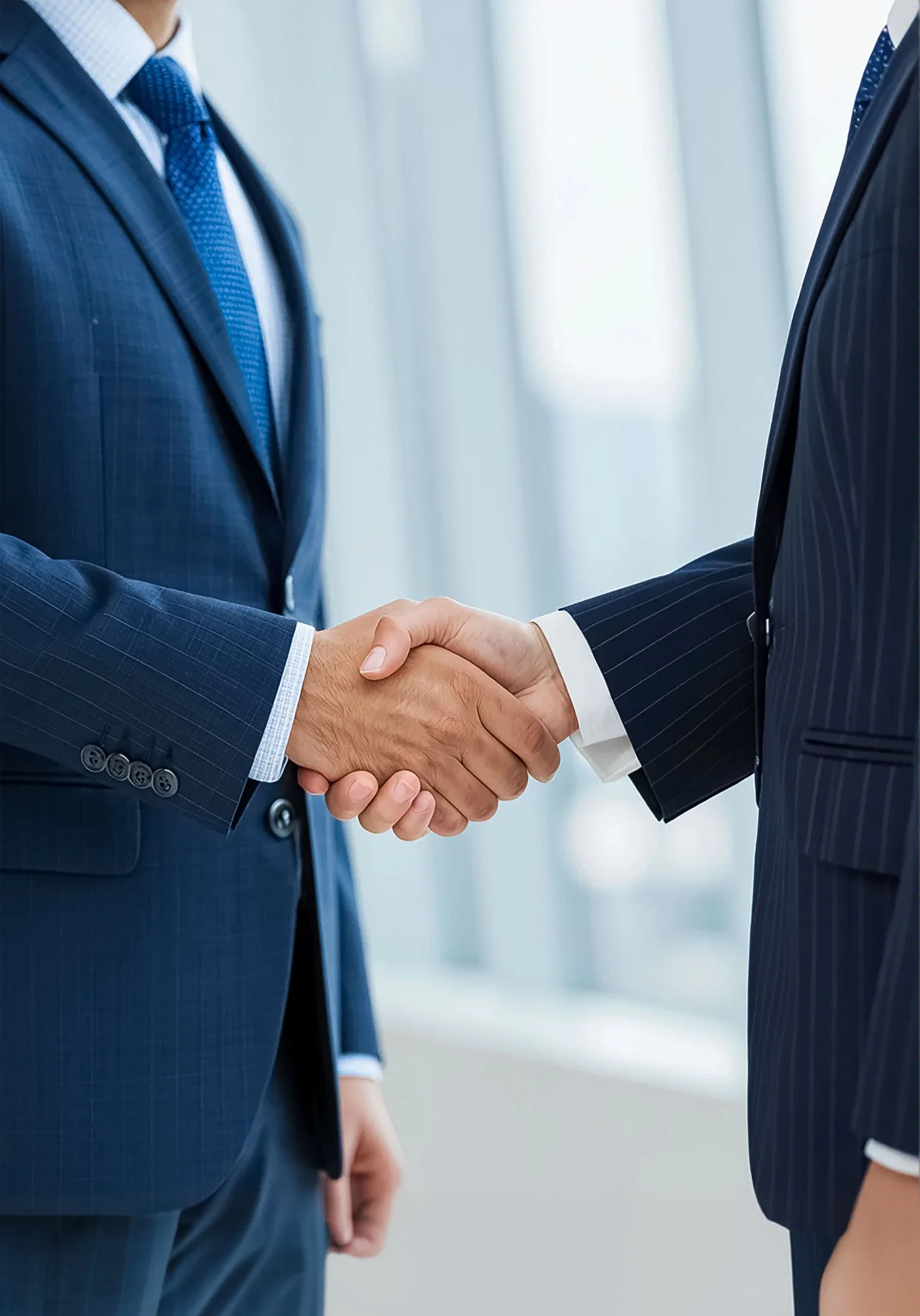 Two business leaders shake hands in agreement.