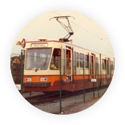 A light rail train operating on Manila's first elevated LRT system.
