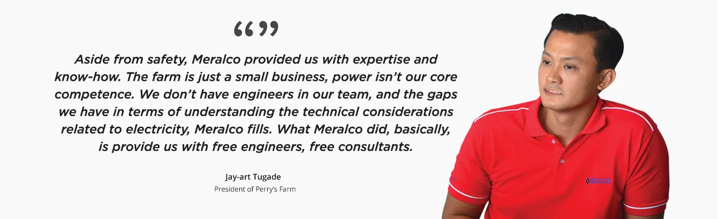 Perry’s Farm representative beside his solar energy testimonial.