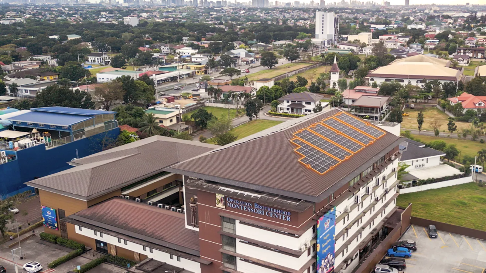Solar panels on an O.B. Montessori school roof.