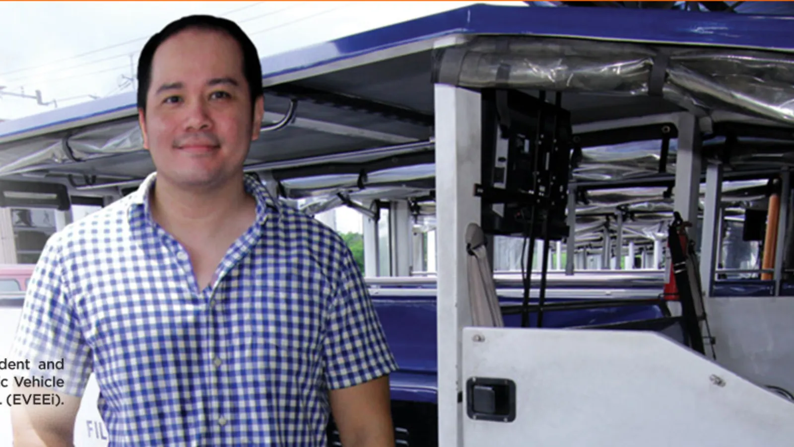 Lunvest representative beside a public utility vehicle.