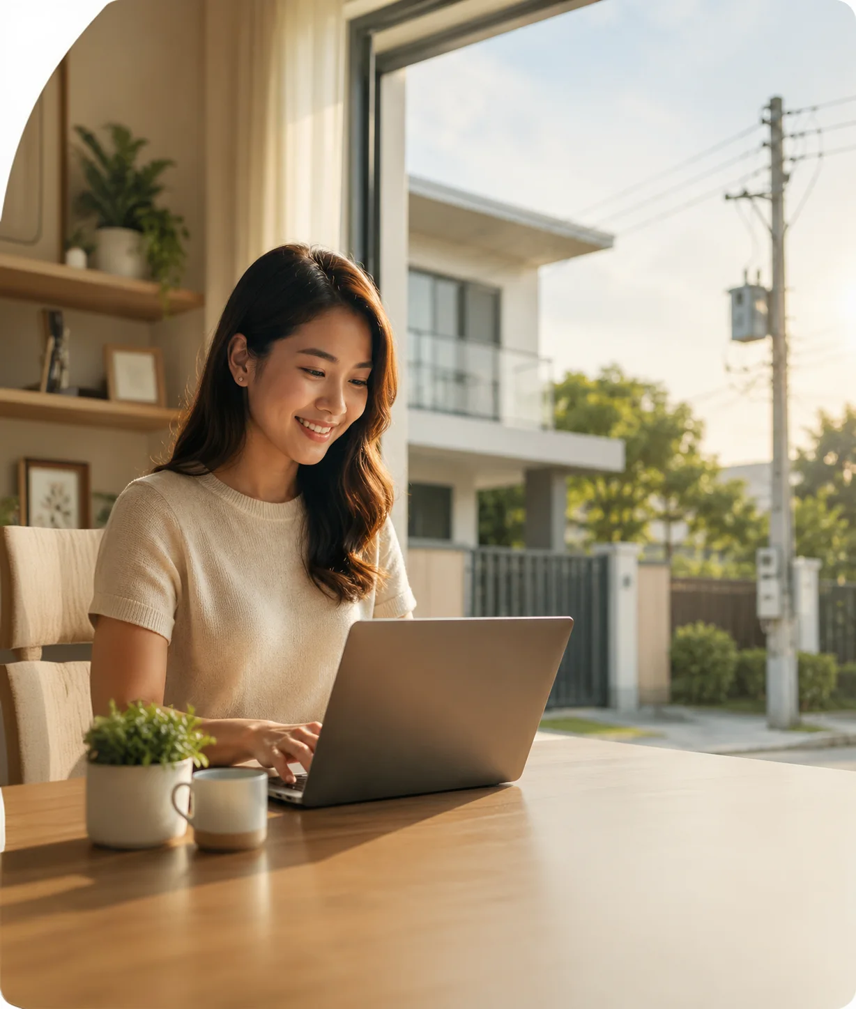 A representative helps a business customer prepare an electric-service application.