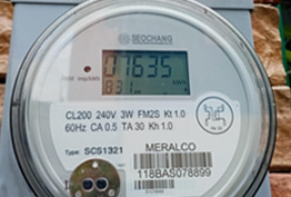 Electric meter showing the number 118BAS078899