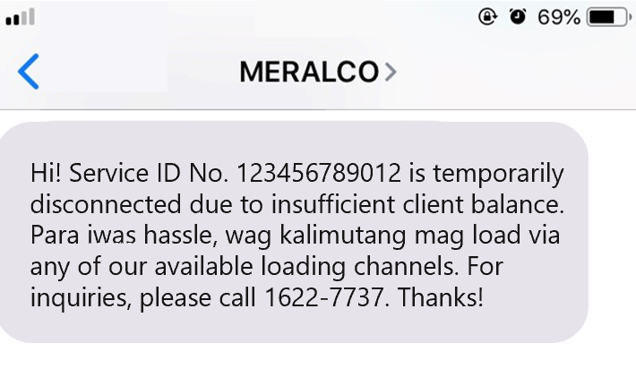 Example KLoad disconnection text message