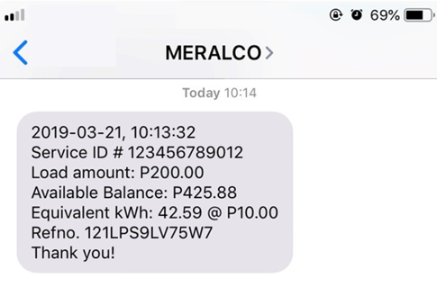 Example KLoad load confirmation text message