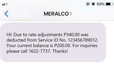Example KLoad rate adjustment text message
