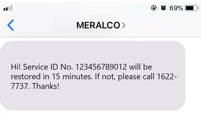 Example KLoad reconnection text message