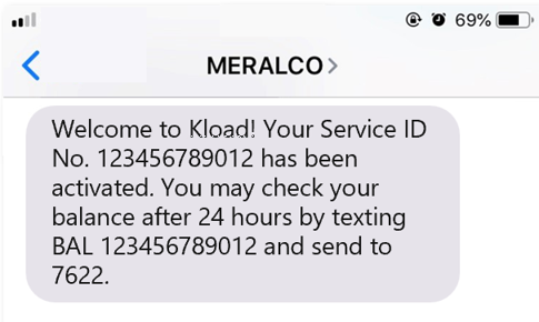Example KLoad welcome text message