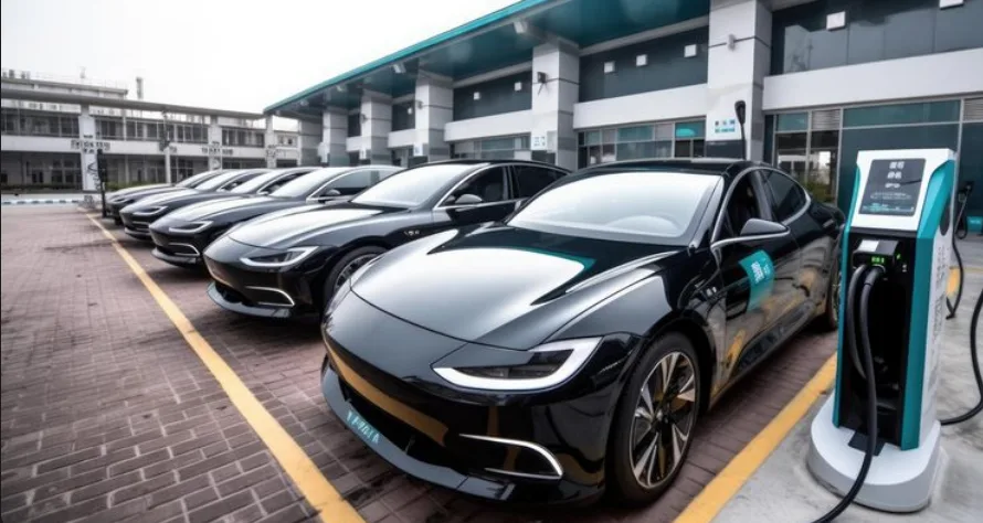 Electric fleet vehicles at a commercial charging facility