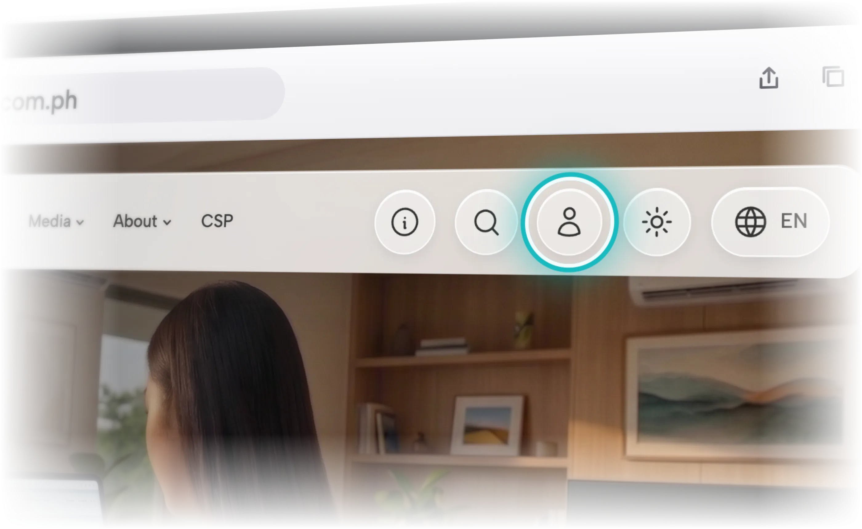 Close-up of the website header with the Login button highlighted in the upper right.