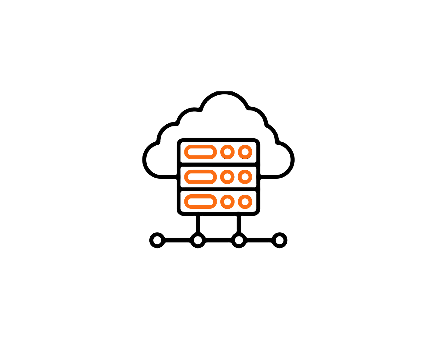 Server rack inside a cloud, connected to a network line