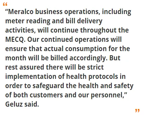 Meralco business operations will continue throughout MECQ