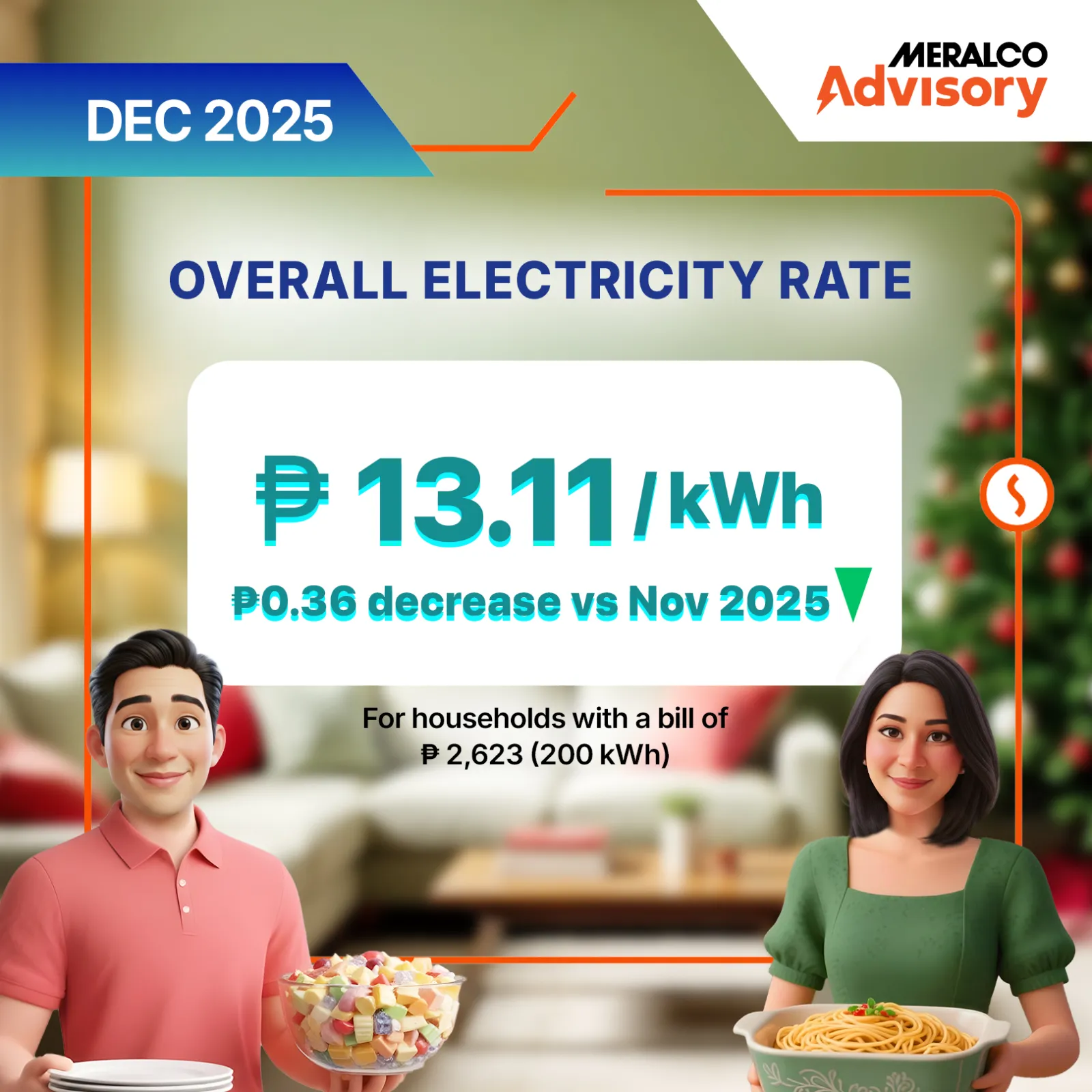 Meralco electricity rate advisory for December 2025