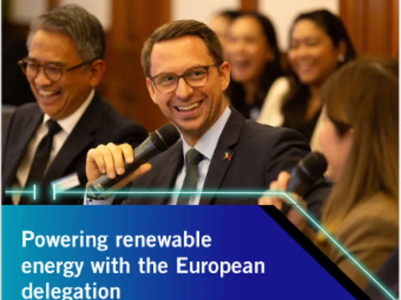 A European delegation representative speaks during a renewable-energy meeting.