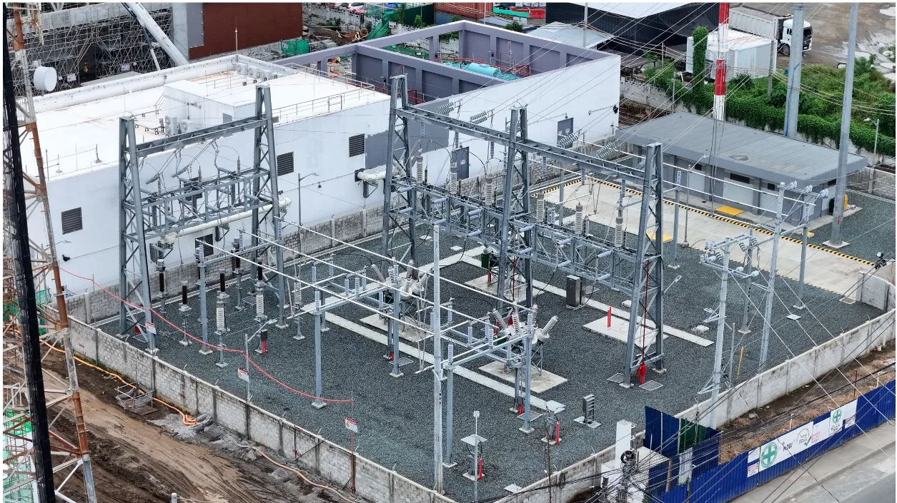 Aerial view of the 115-kV switching station and electrical equipment serving VITRO Sta. Rosa.