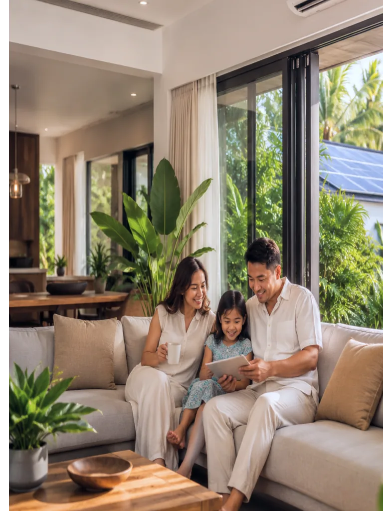 A home uses electricity generated by rooftop solar panels.