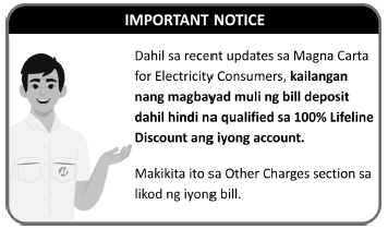 Bill notice: a bill deposit is charged again after loss of eligibility for the 100% Lifeline Discount, under Other Charges.