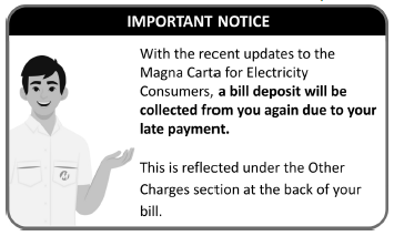 Bill notice: a bill deposit is charged again after late payment, under Other Charges.