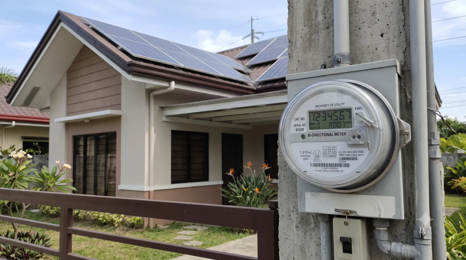 A bi-directional electricity meter that records imported and exported energy.