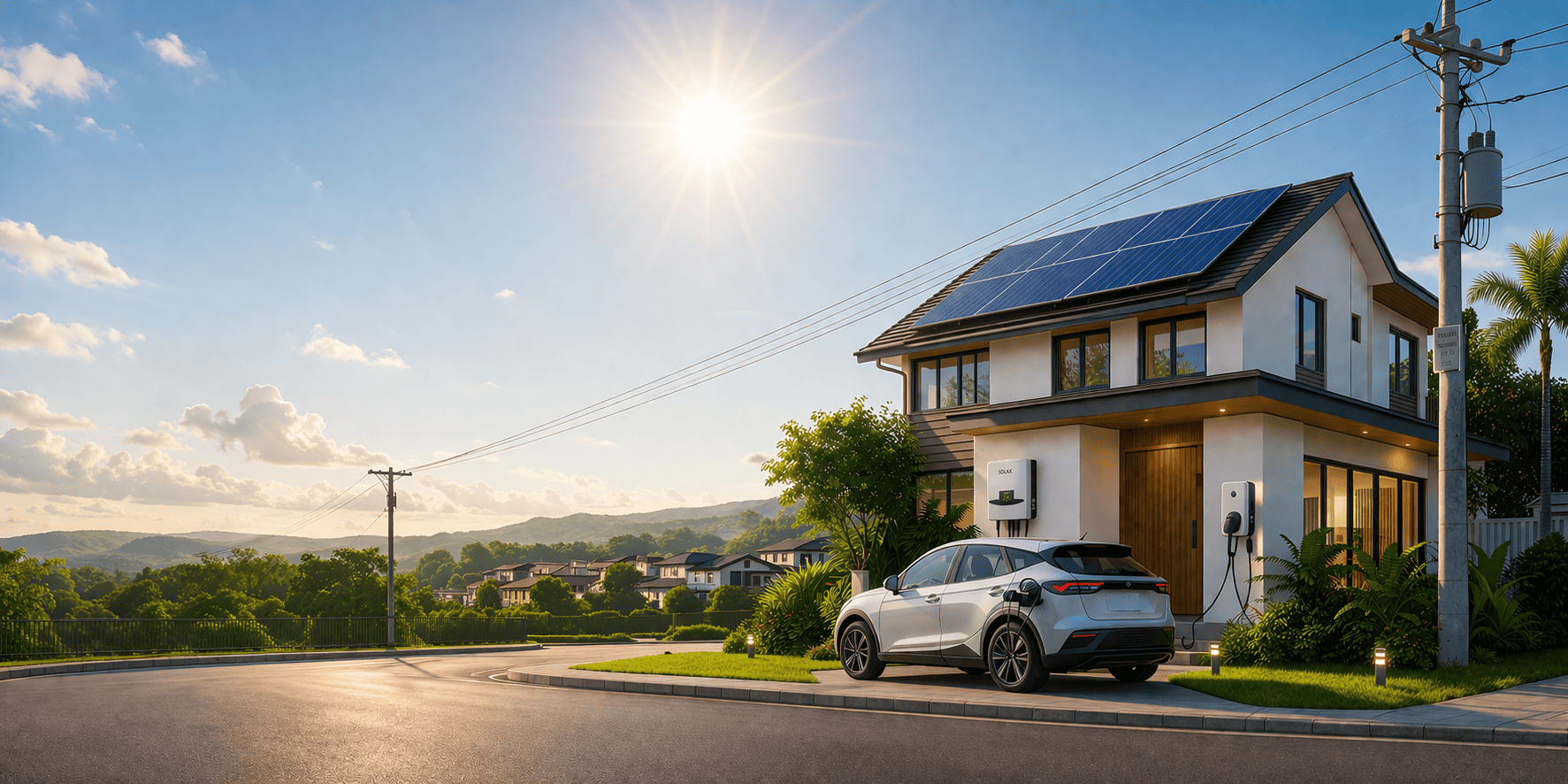 A home with rooftop solar panels connected to the electric grid.